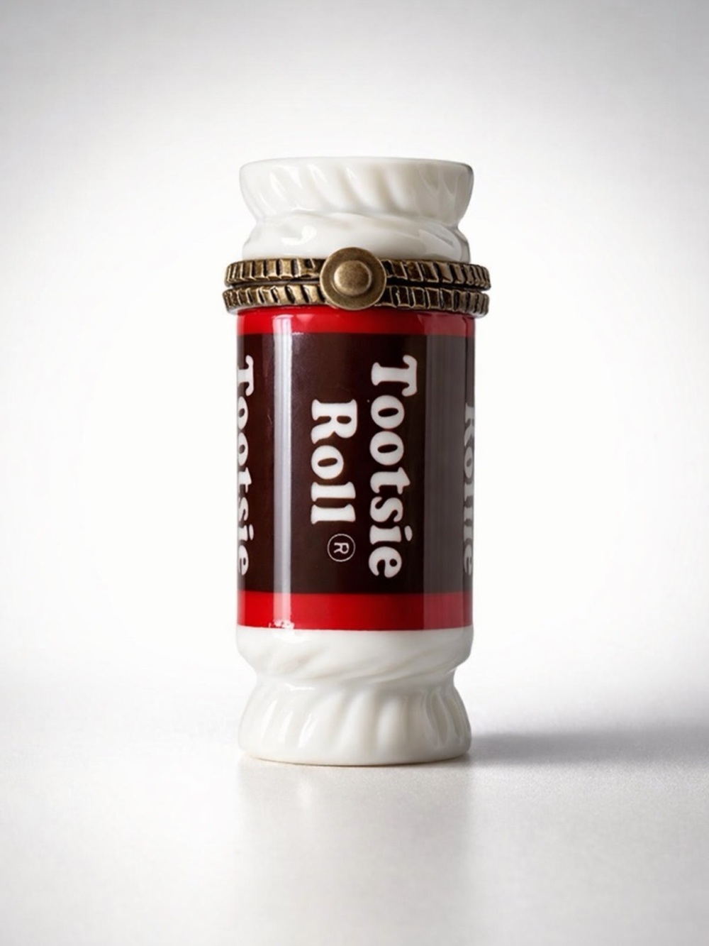 Midwest Cannon Falls collectible Tootsie Roll Trinket Box, white,brn,red, 2” EUC
